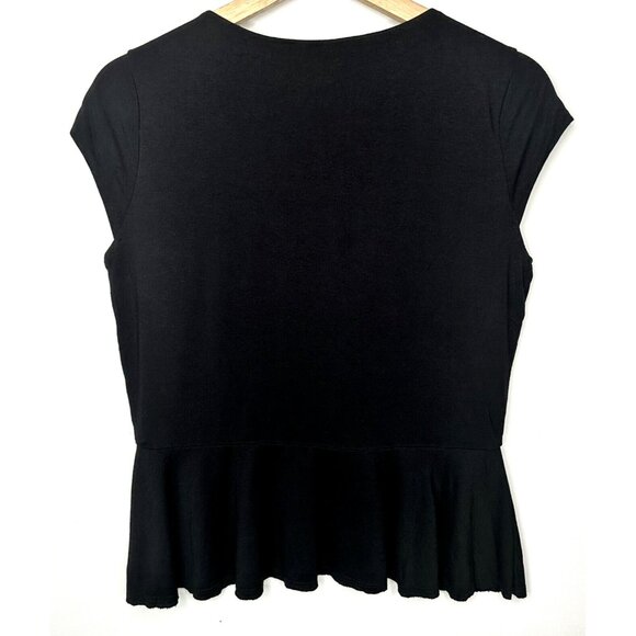 Vince Camuto Womens Shirt Cap Sleeve Peplum Hem Pullover Stretch Top Black Small - Picture 2 of 9